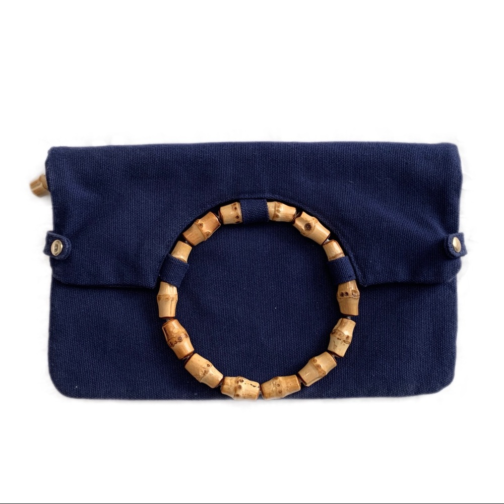 Old Navy Blue Clutch with Wooden Handle